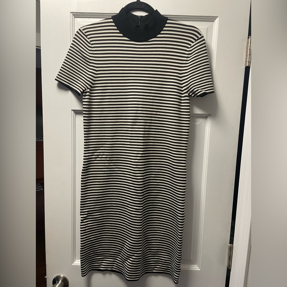 Michael Michael Kors Striped Stretch Viscose Mock Neck Dress